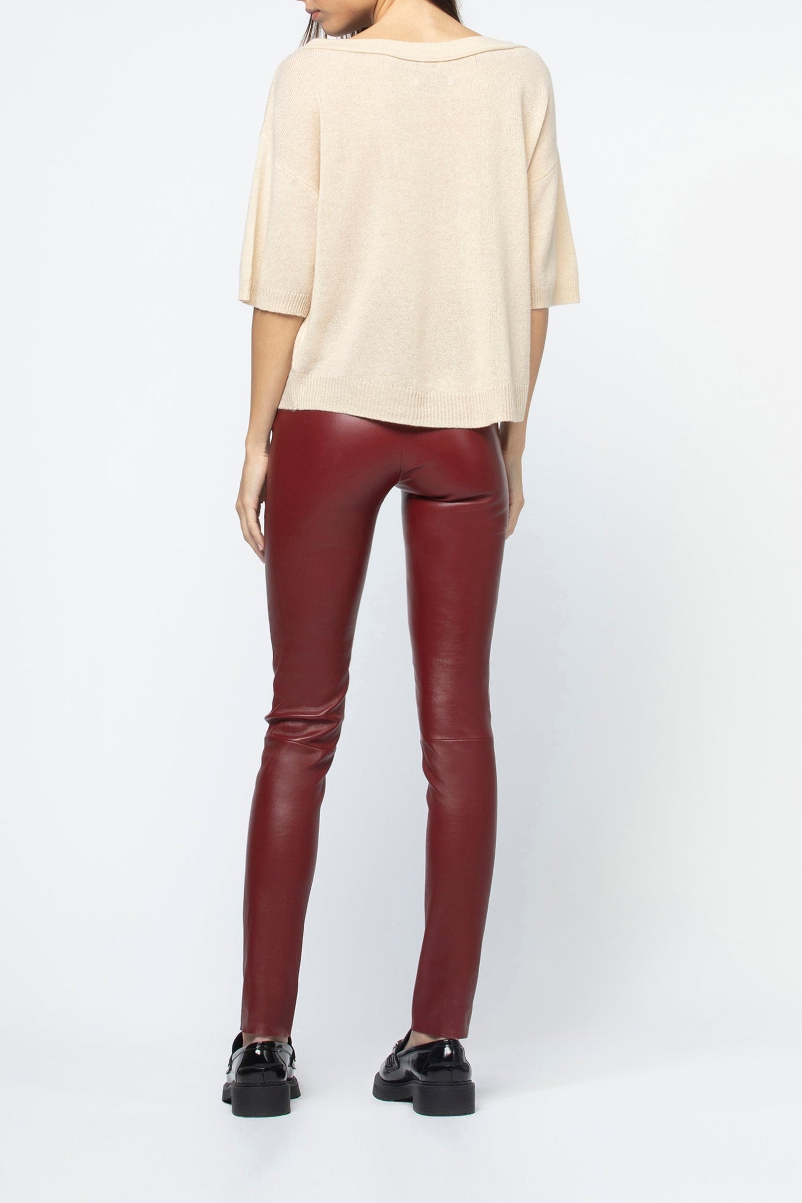 Legging Perle en cuir - Grenat