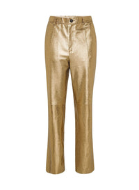 Pantalon droit en cuir laminé - Bronze