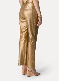 Pantalon droit en cuir laminé - Bronze