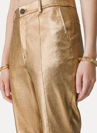 Pantalon droit en cuir laminé - Bronze