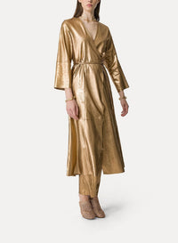 Pantalon droit en cuir laminé - Bronze