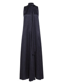 Silk blend microdamier flowing scarf dress - Nuit