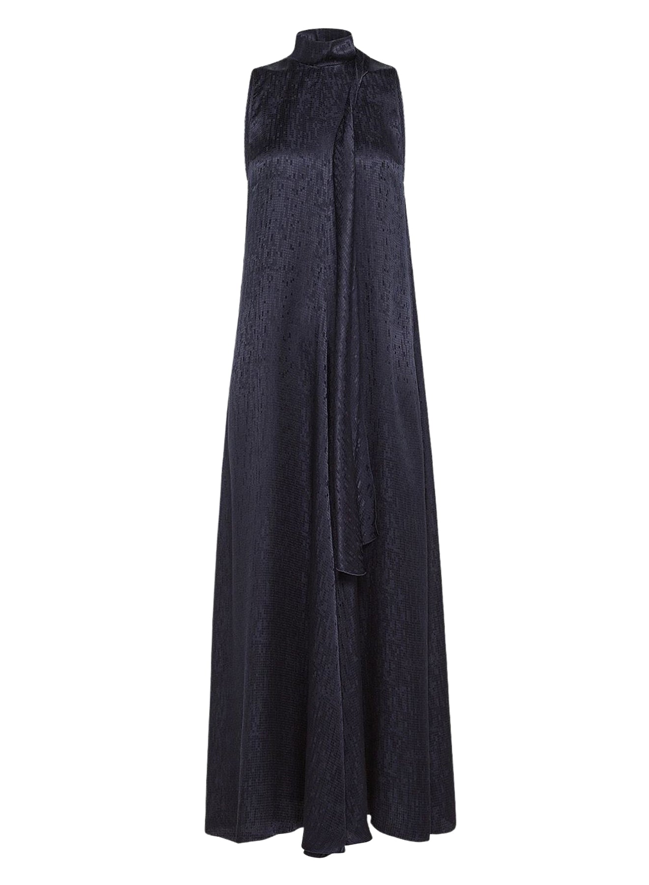 Silk blend microdamier flowing scarf dress - Nuit