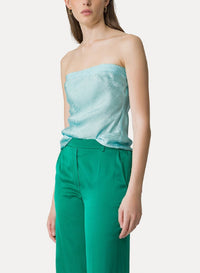 Microdamier silk blend fluid strapped top - Sky Dust