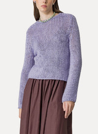 Silk and wool blend round-neck jumper - Lavender
