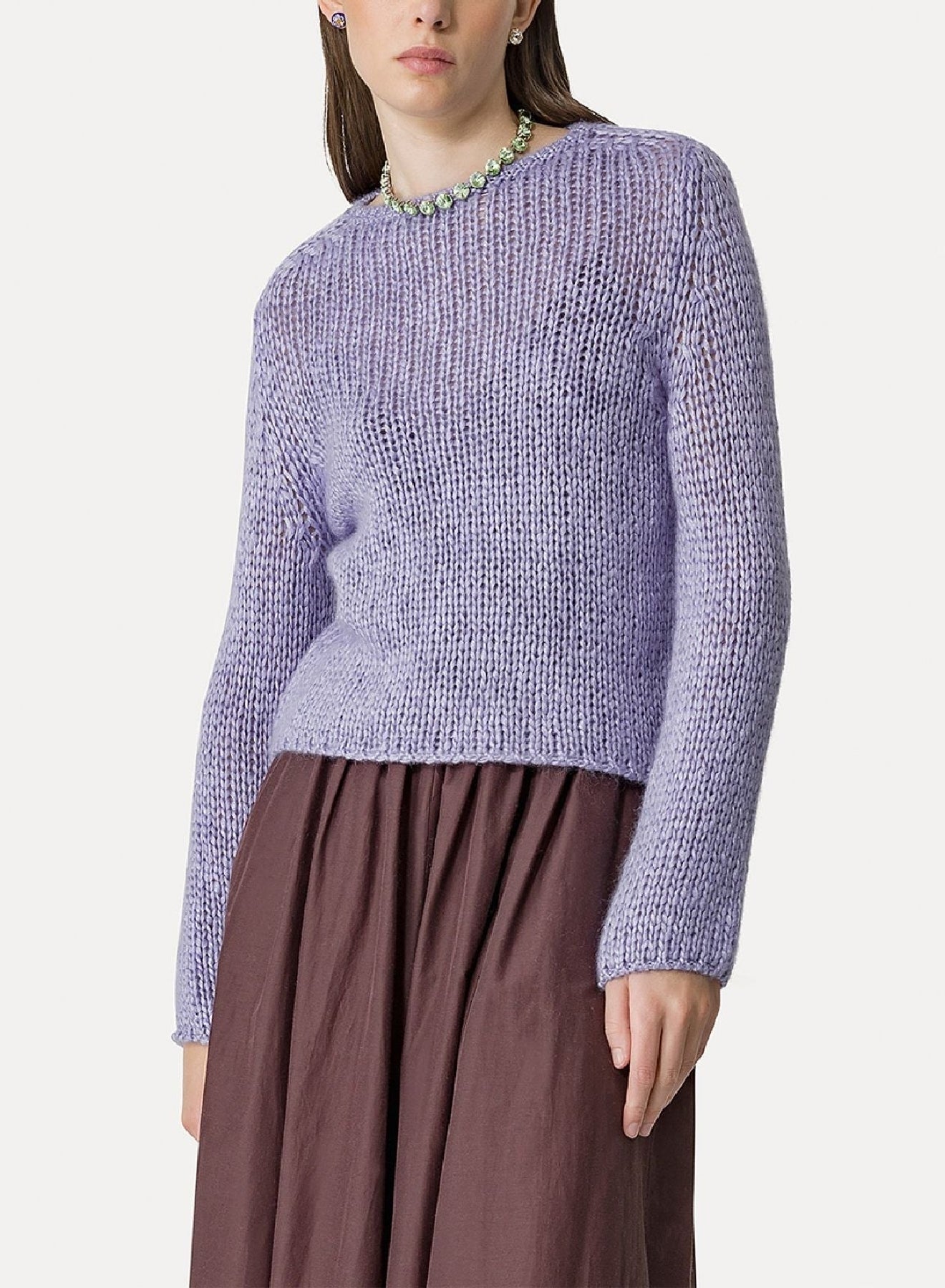 Silk and wool blend round-neck jumper - Lavender