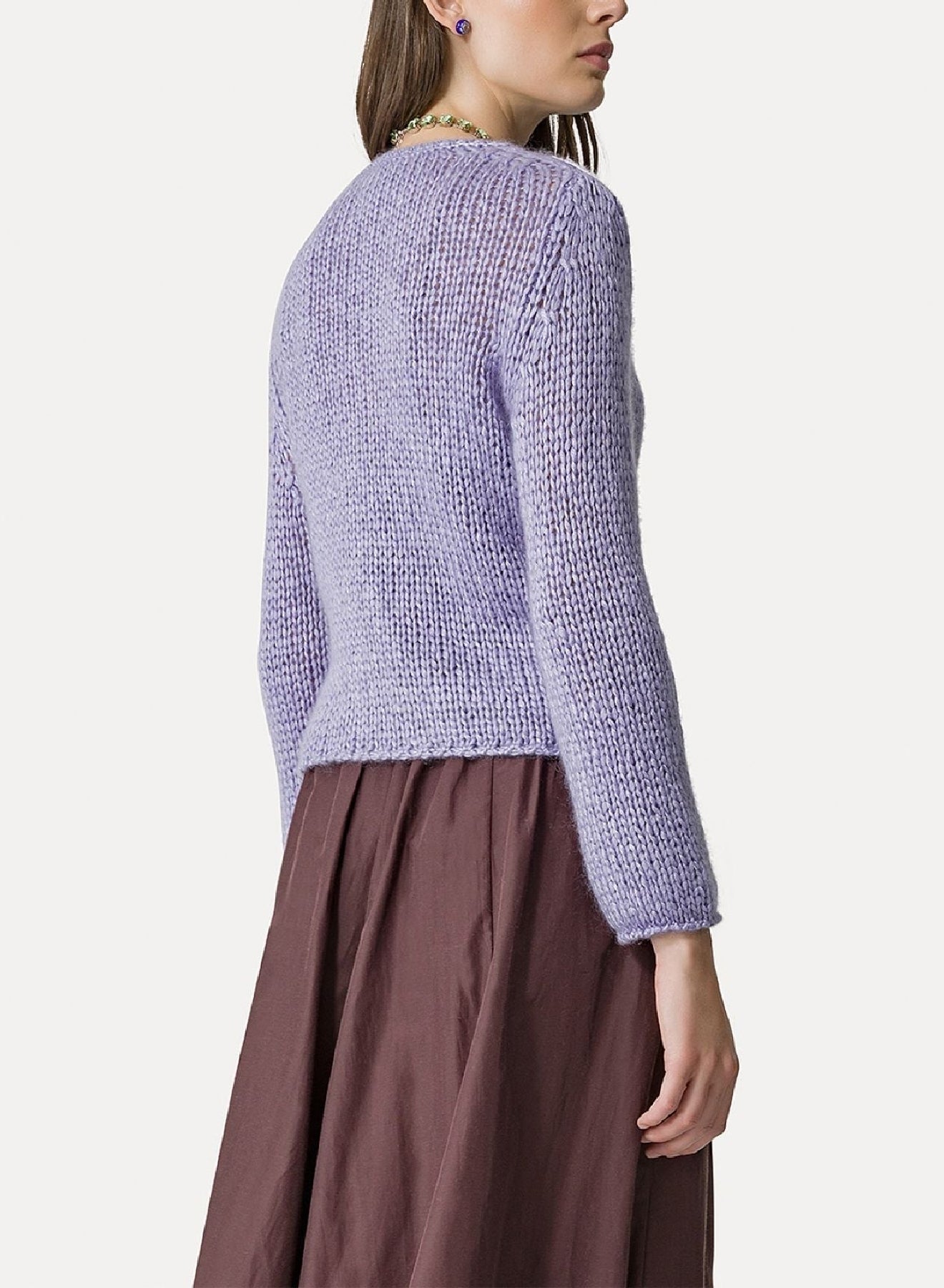 Silk and wool blend round-neck jumper - Lavender