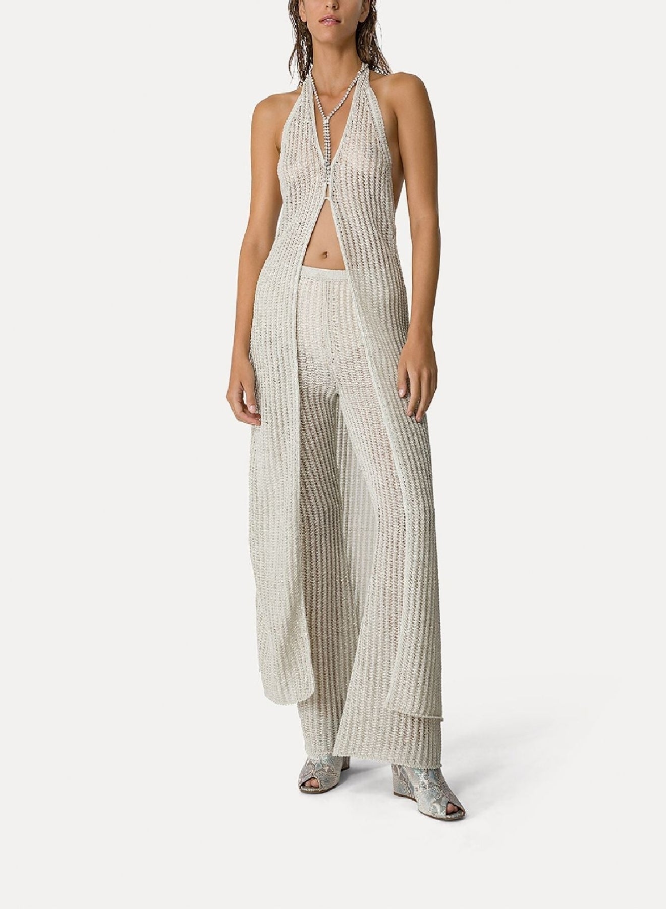 Pantalon ajouré en lin irisé - Bronze