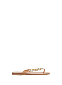 Sandales tongs en cuir avec cristaux - Naturale