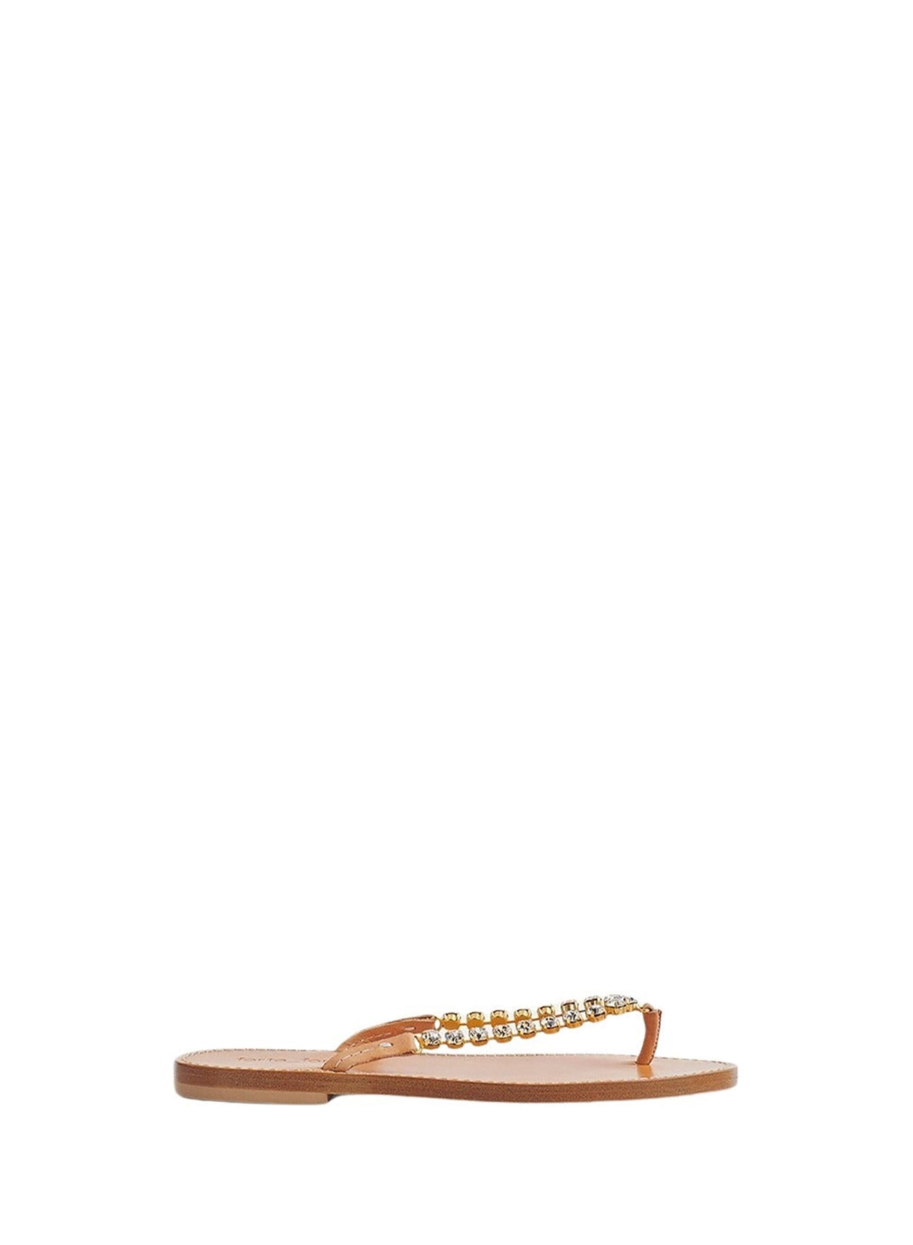 Sandales tongs en cuir avec cristaux - Naturale