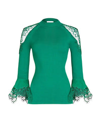 Pull Fozia en dentelle à manches longues - Mint