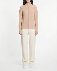 Gilet à côtes zippé en cachemire - Beige
