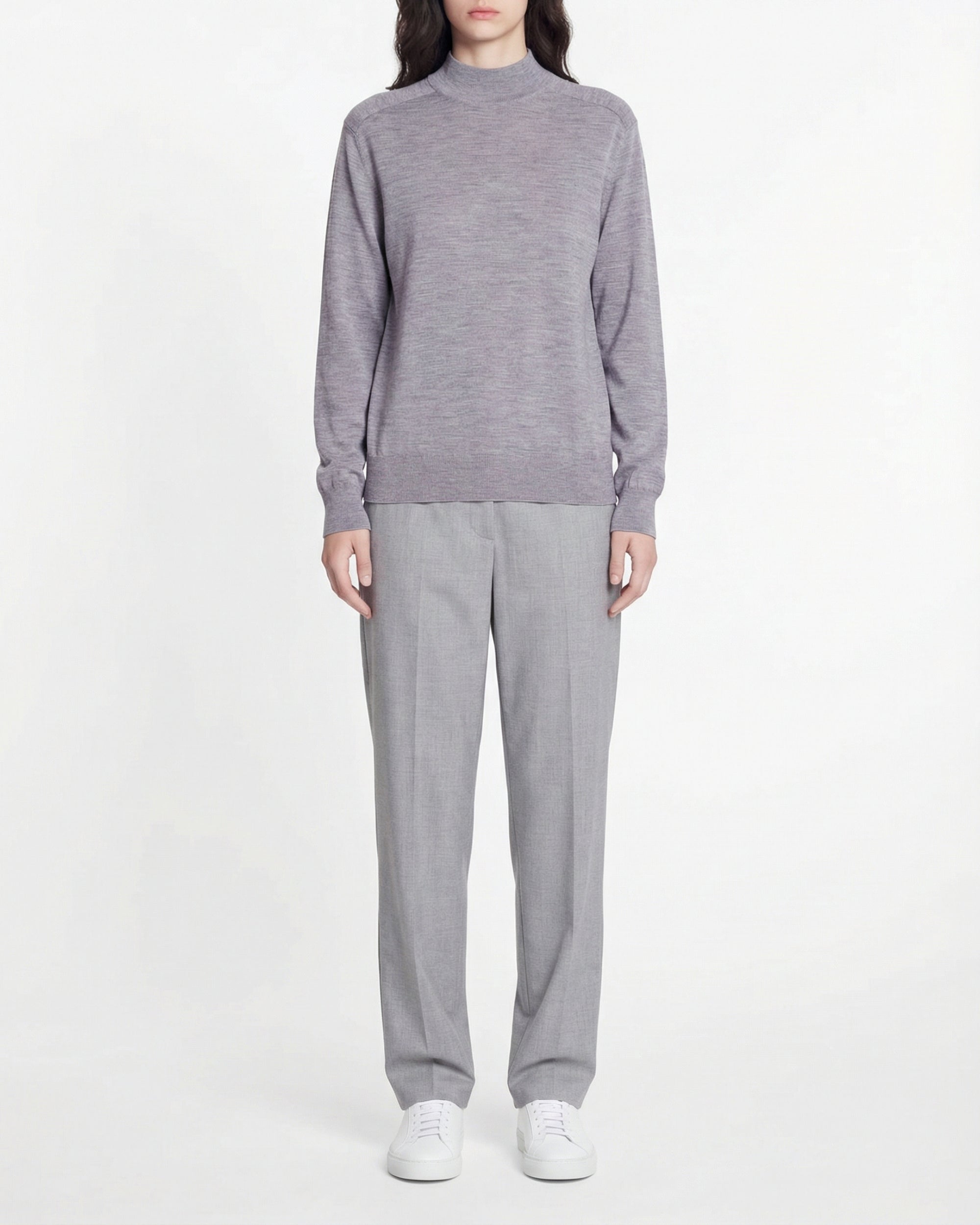 Pull col montant en laine - Gris Chiné Foncé