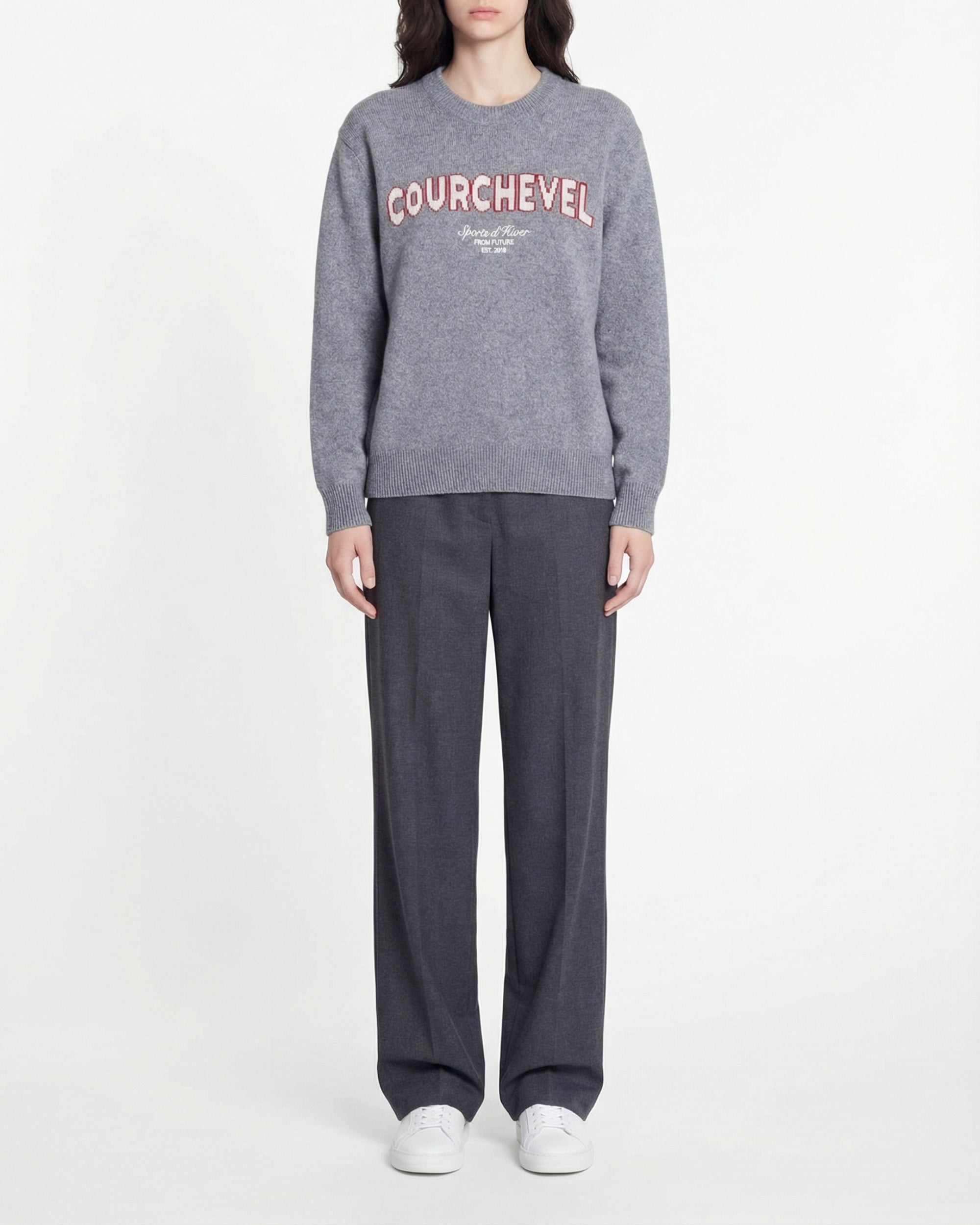 Pull à col rond Courchevel en cachemire - Gris Chiné Foncé