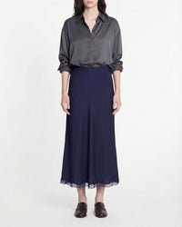 Silk midi skirt - Navy