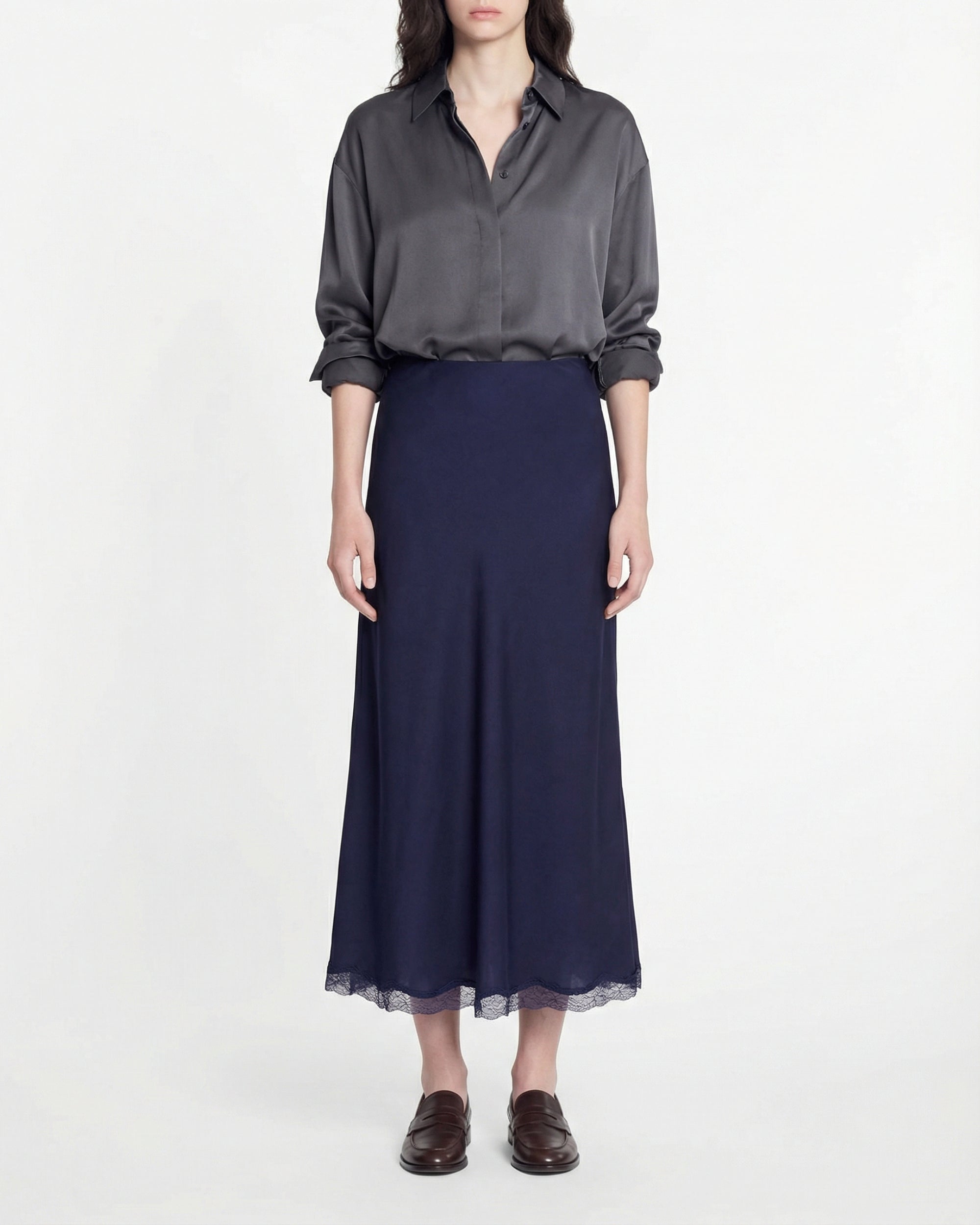 Silk midi skirt - Navy