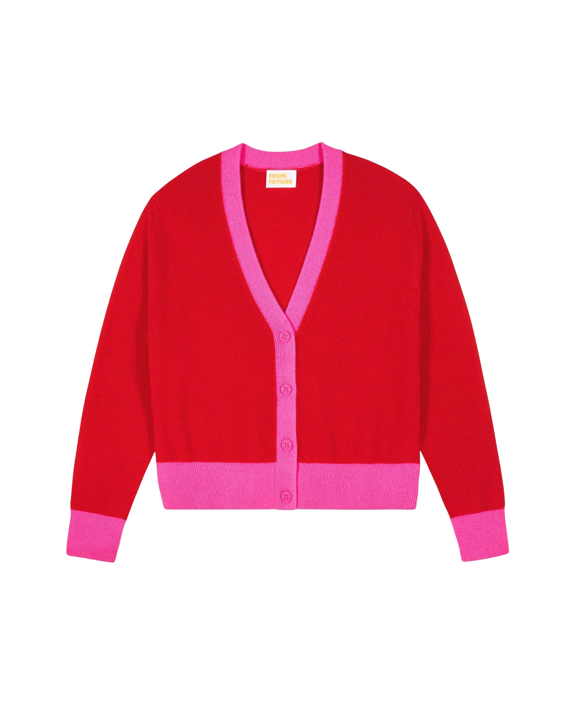 Cardigan bicolore léger en cachemire - Raspberry Pink