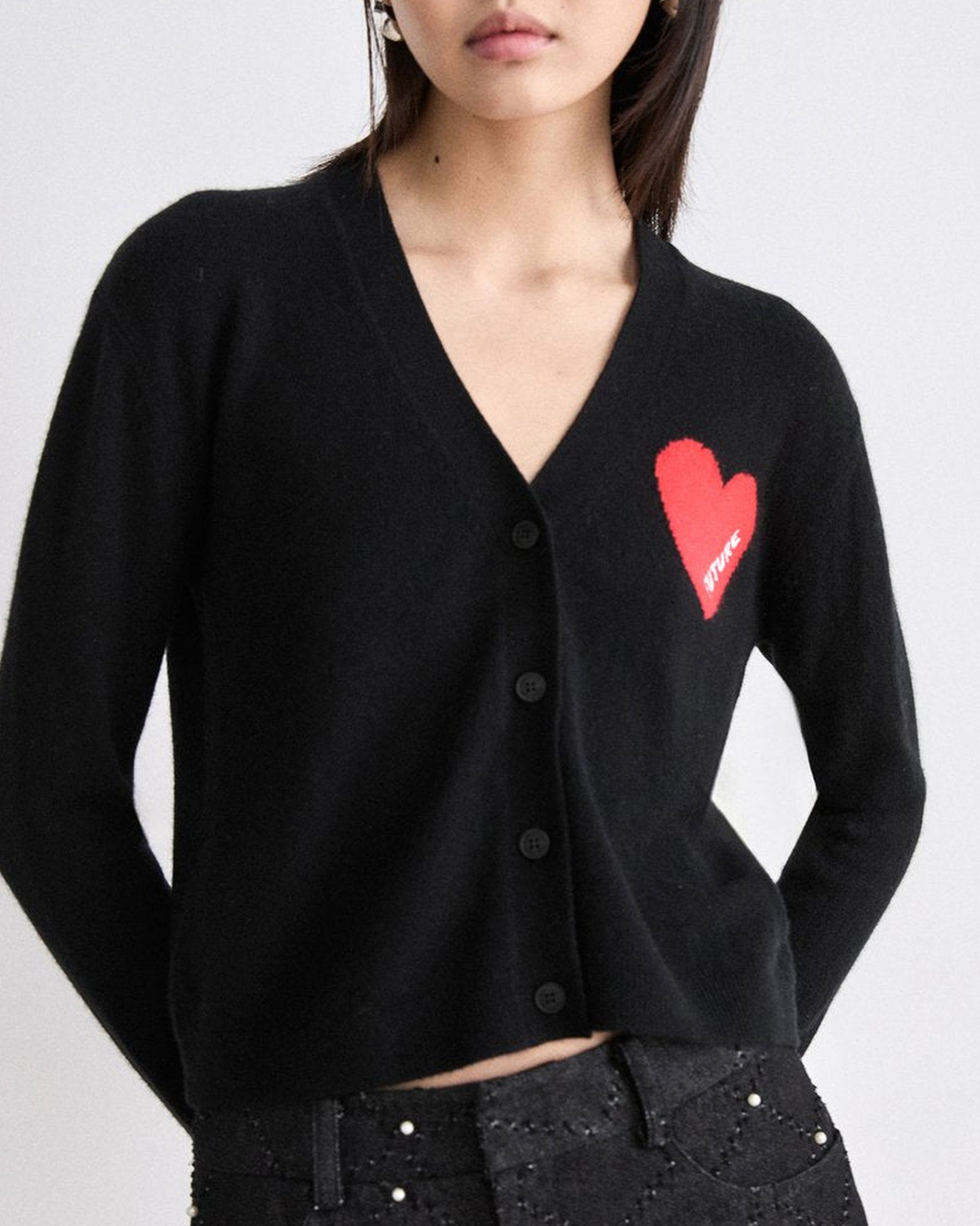 Cardigan Coeur Léger en cachemire - Noir