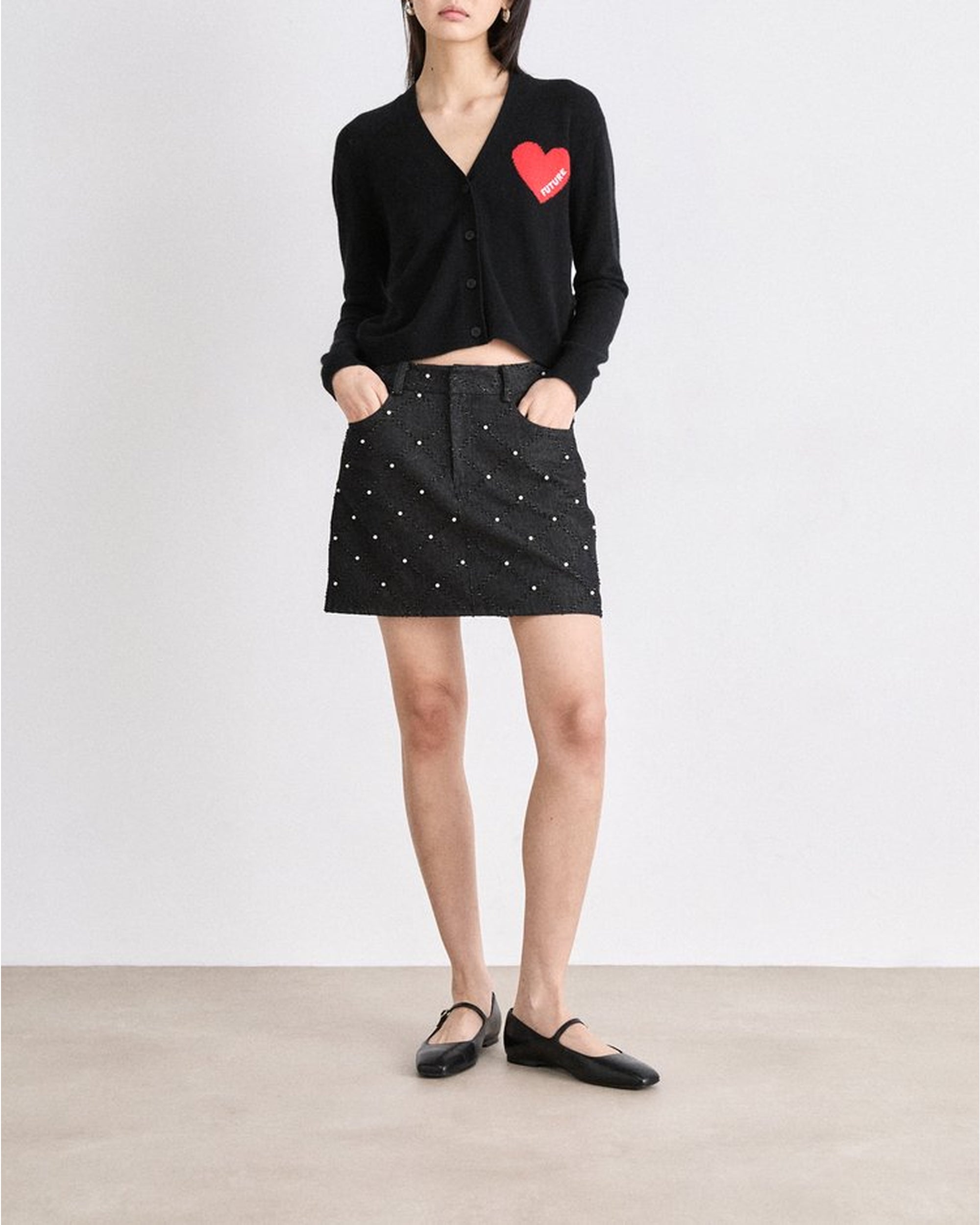 Cardigan Coeur Léger en cachemire - Noir