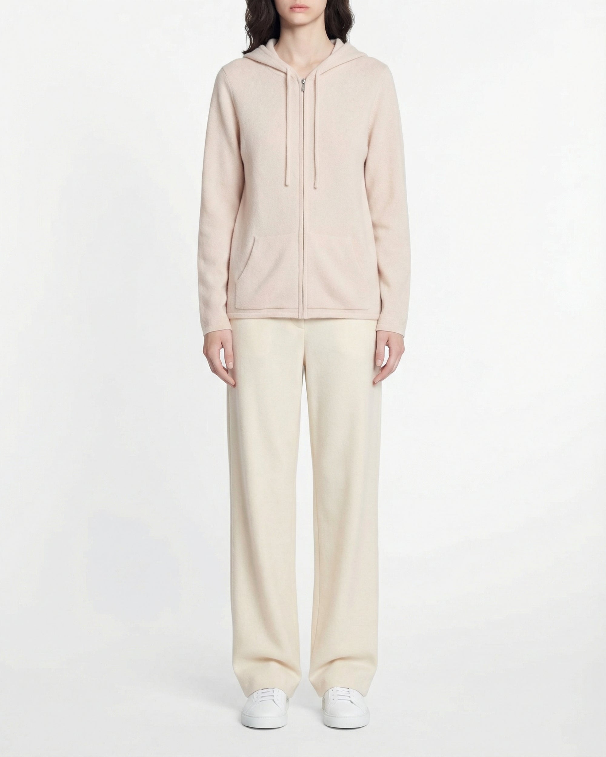 Hoodie zippé en cachemire - Ecru