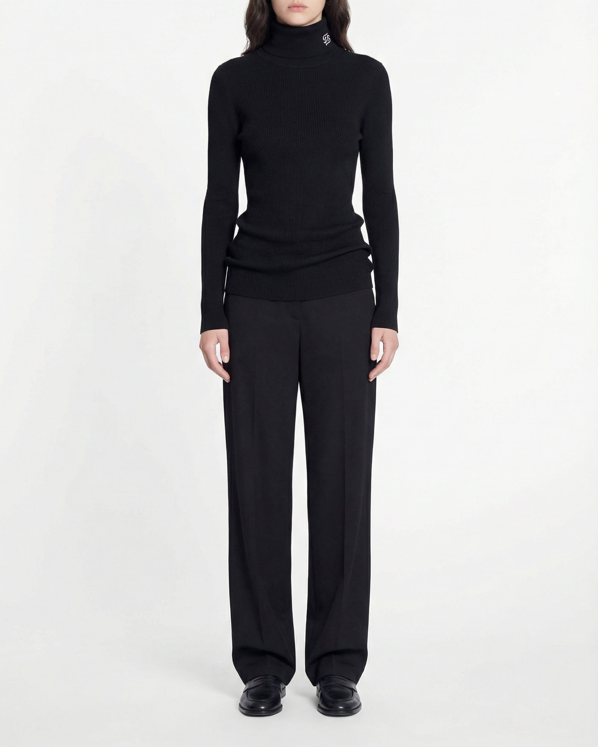 Pull col roulé en laine - Noir