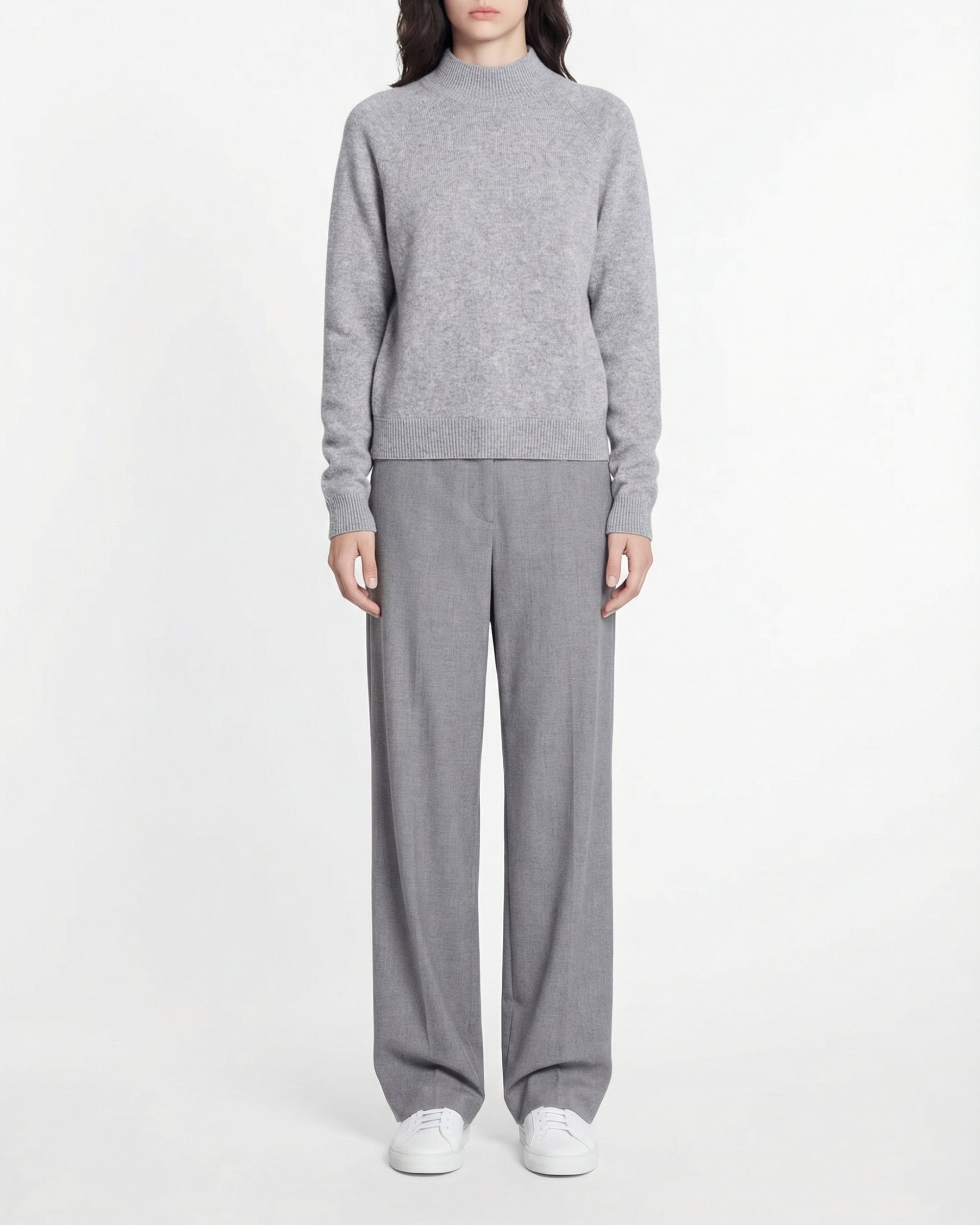 Pull col montant léger en cachemire - Gris Chiné Foncé
