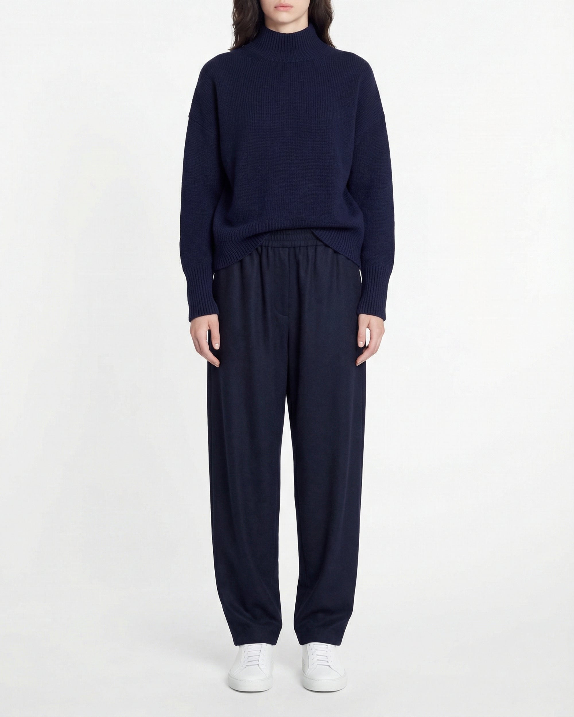 Pull oversize à col montant en cachemire - Navy