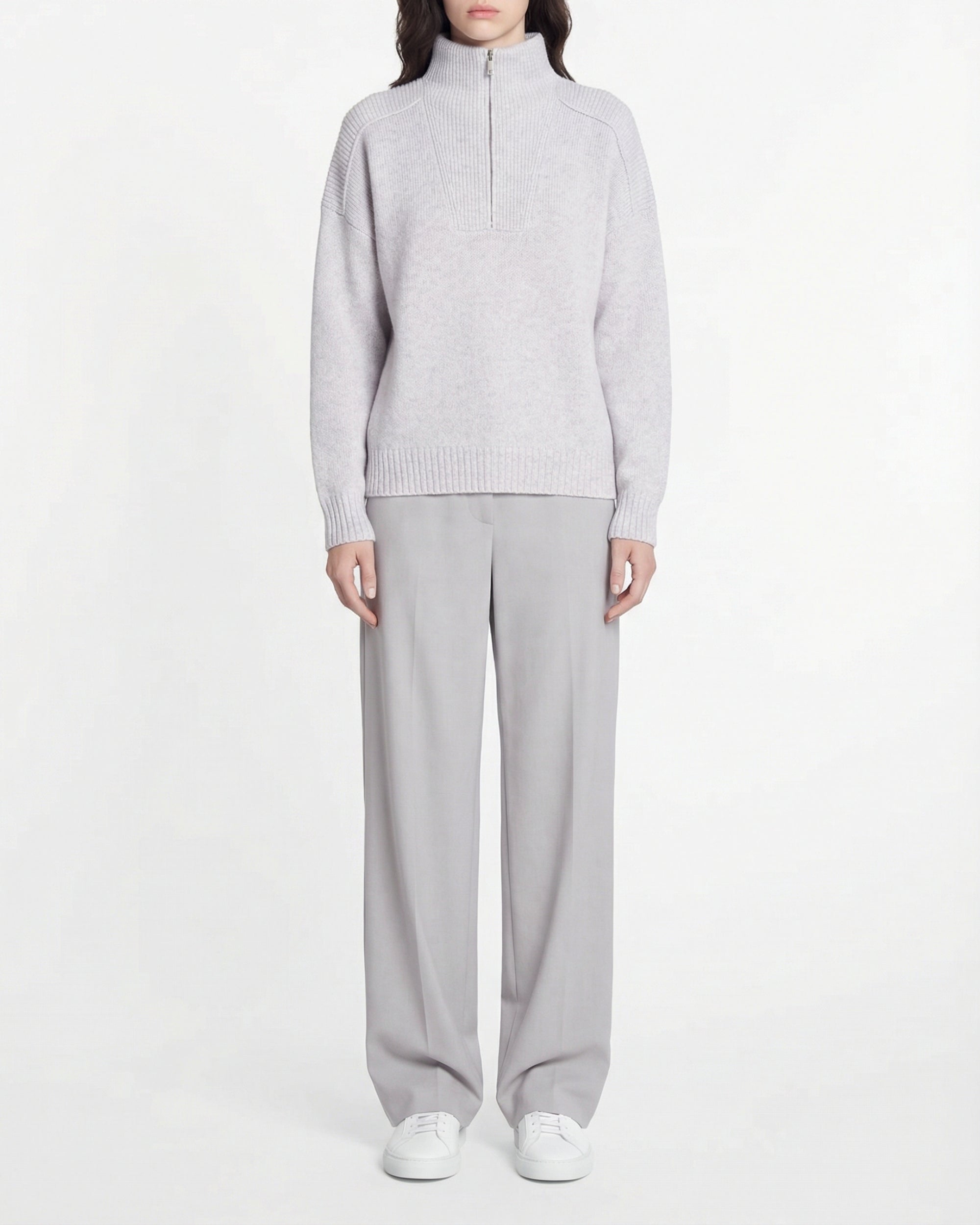 Pull à col camionneur en cachemire - Gris Chiné Clair