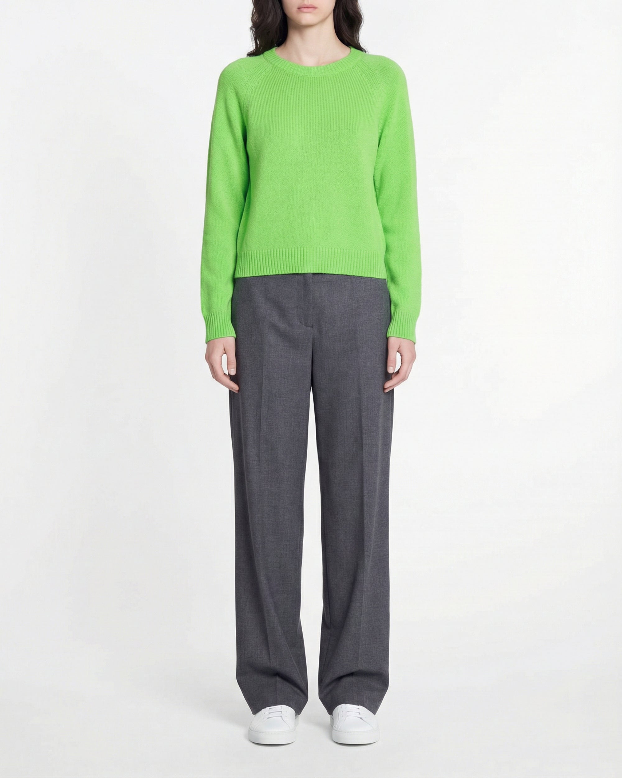 Pull à col rond en cachemire - Vert Fluo