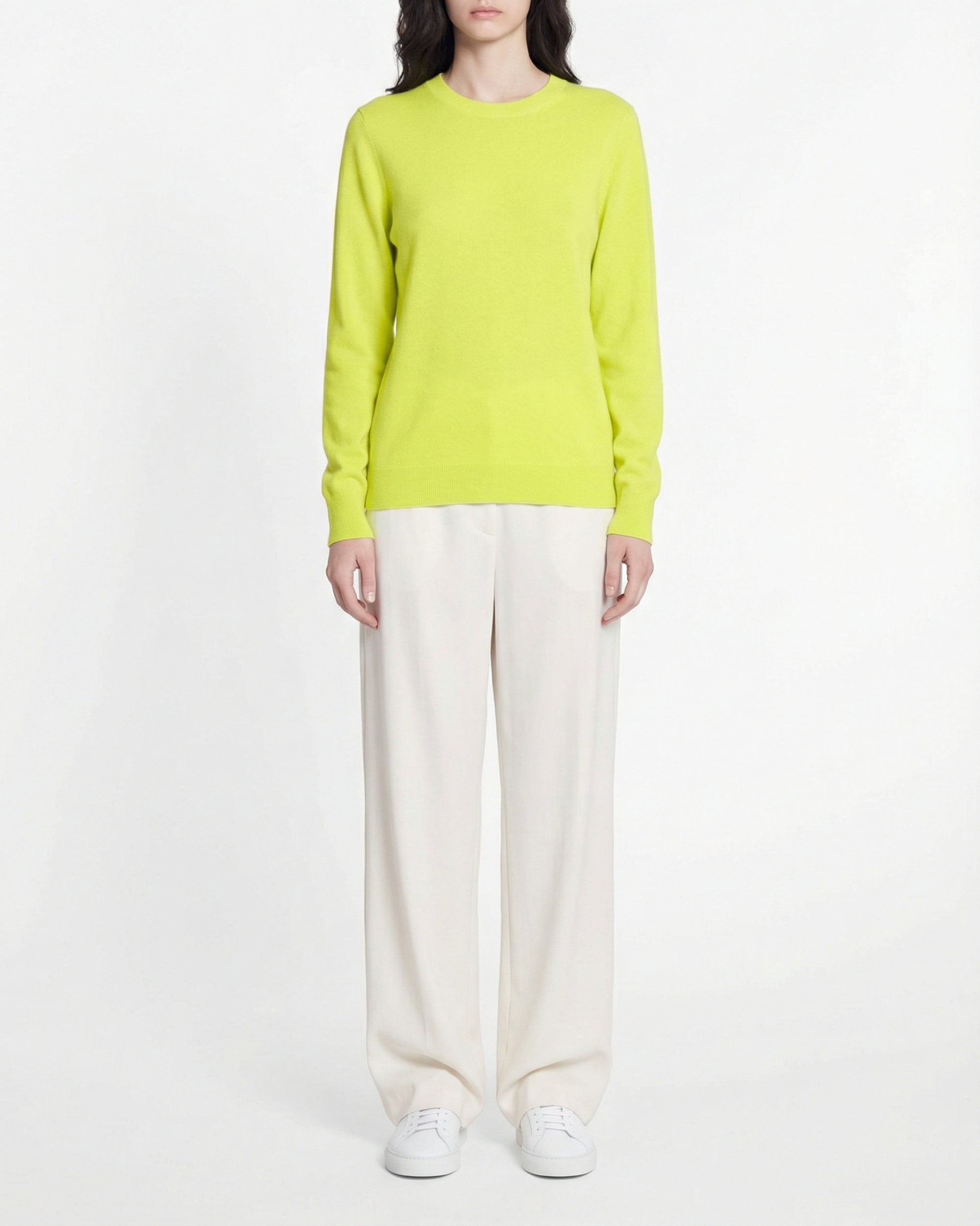 Pull à col rond en cachemire - Jaune Fluo