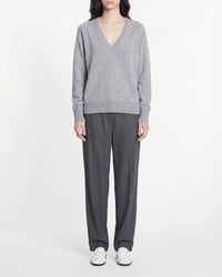 Pull oversize à col V en cachemire - Gris Chiné Foncé