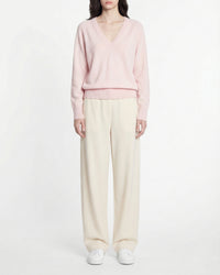 Pull oversize à col V en cachemire - Baby Pink