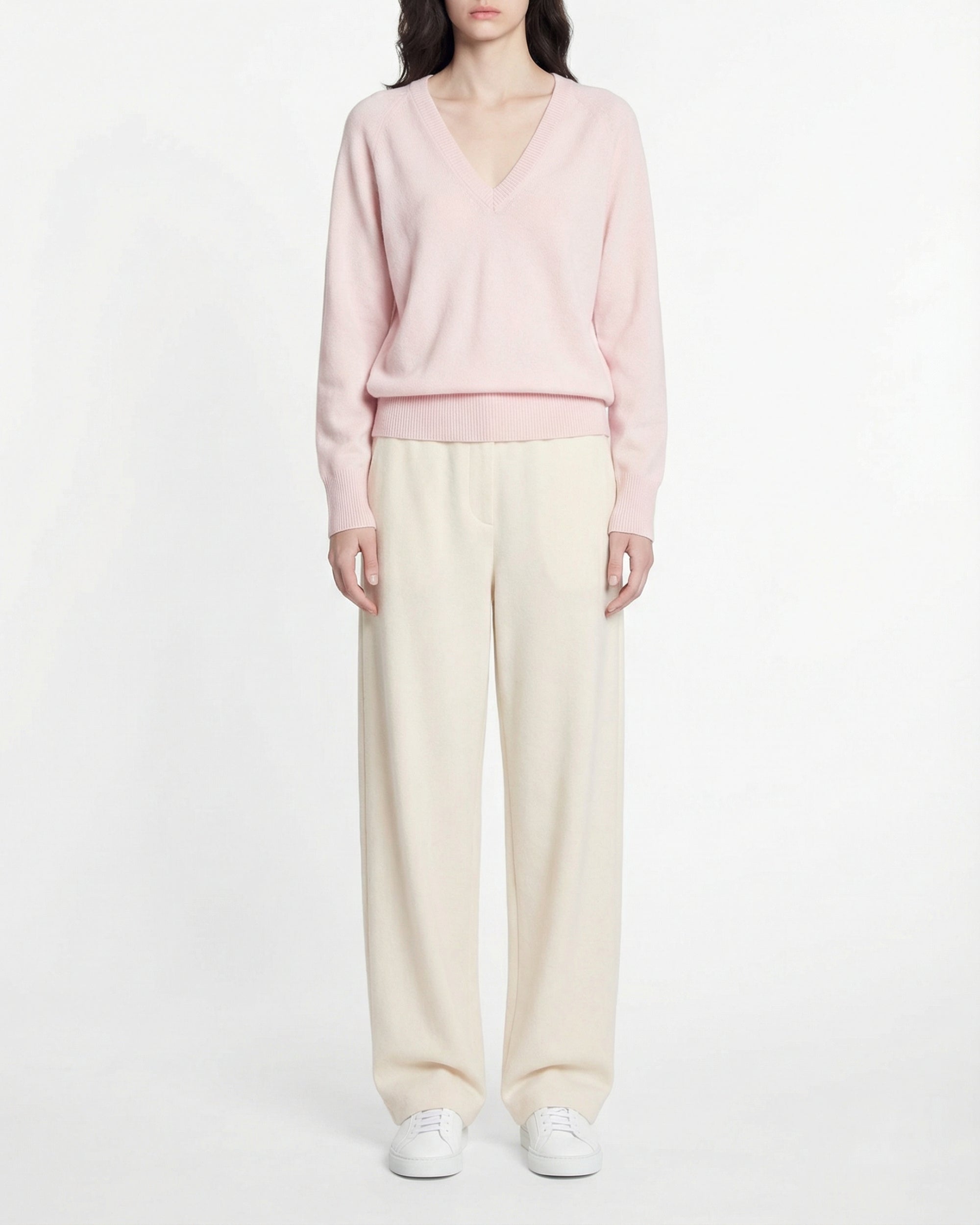Pull oversize à col V en cachemire - Baby Pink