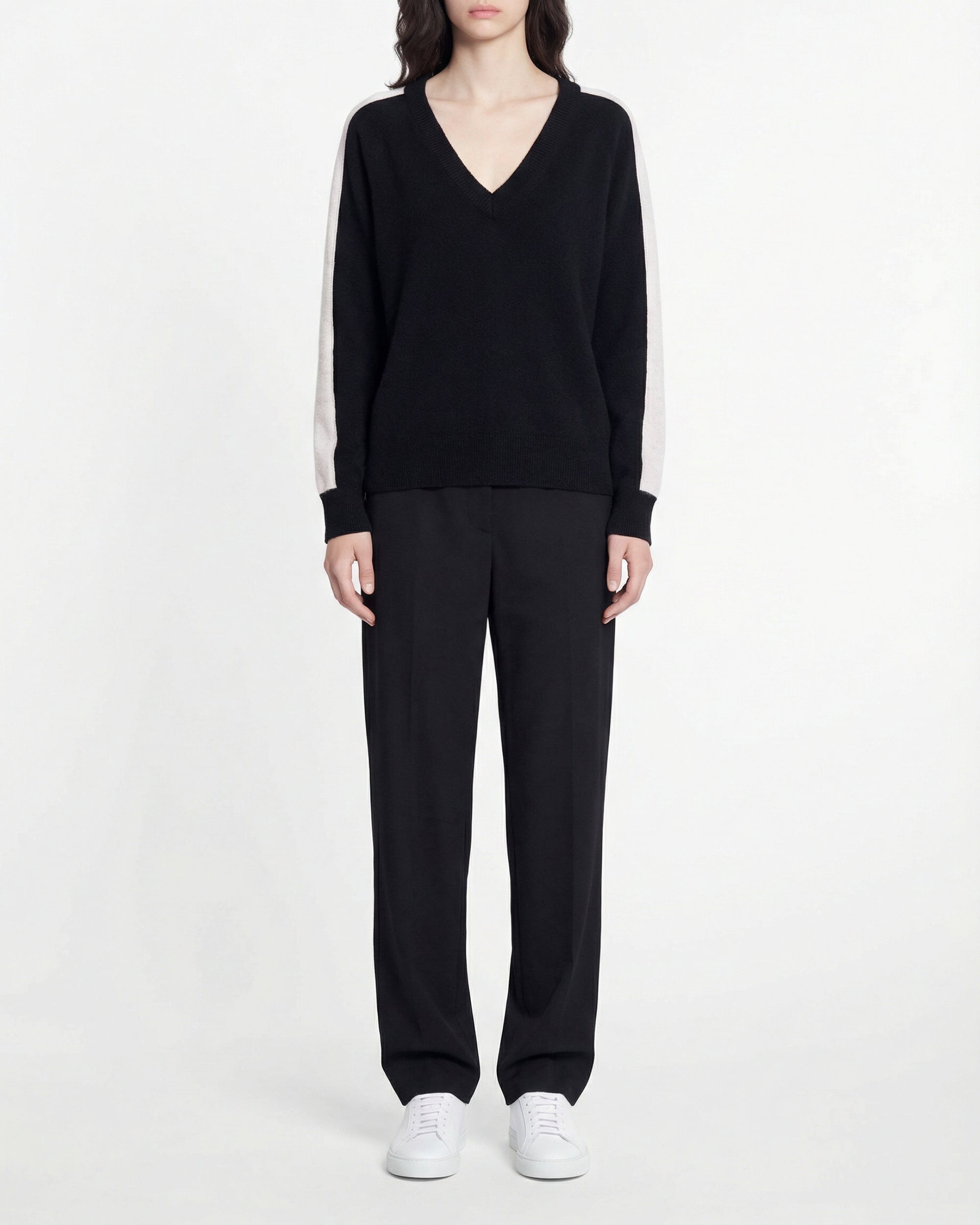 Pull oversize à col V en cachemire - Noir