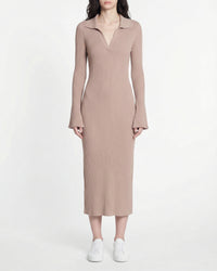 Robe longue à col polo en laine - Tropical Camel