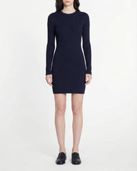Metallised short dress in wool - Navy