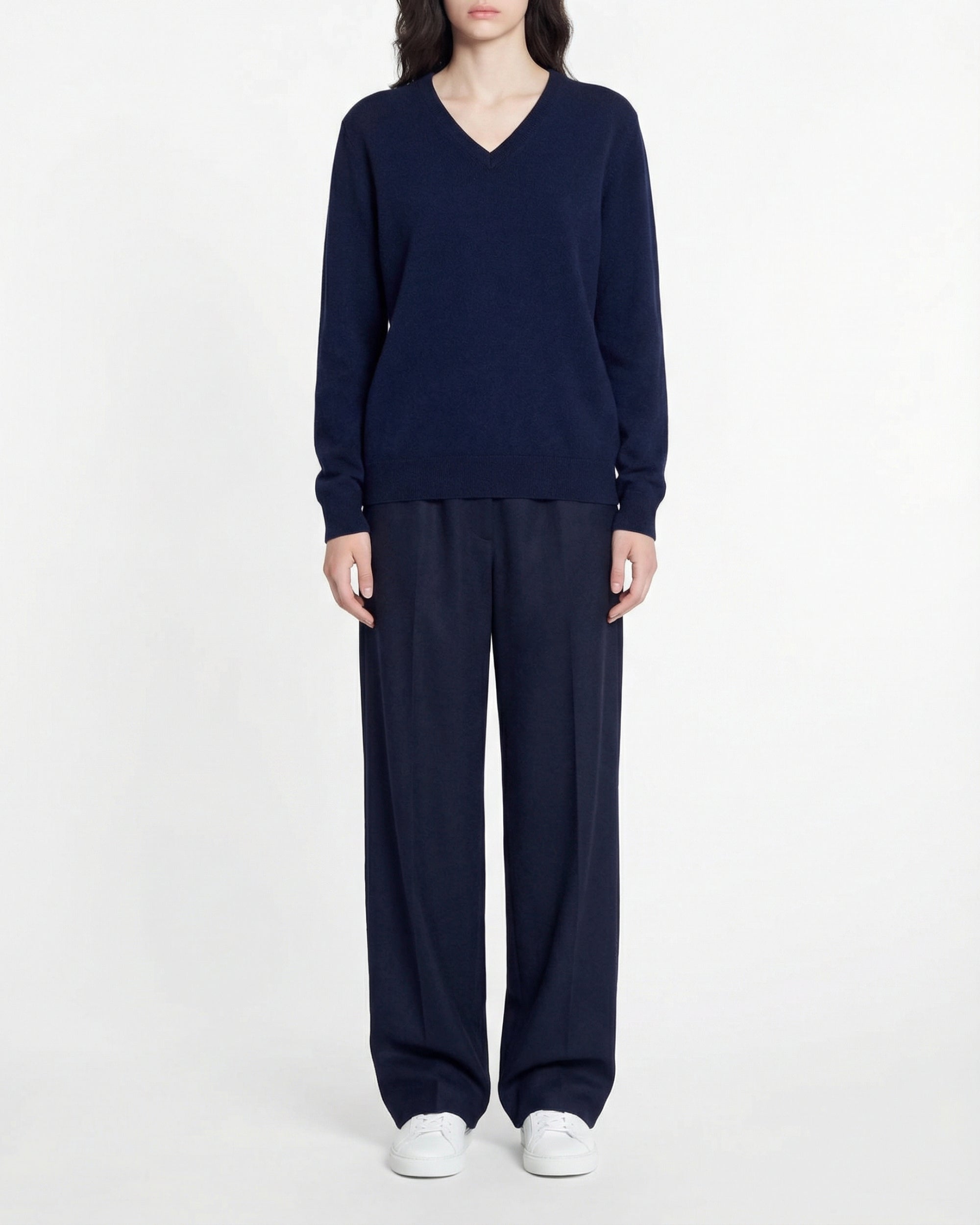 Pull à col V en cachemire - Navy