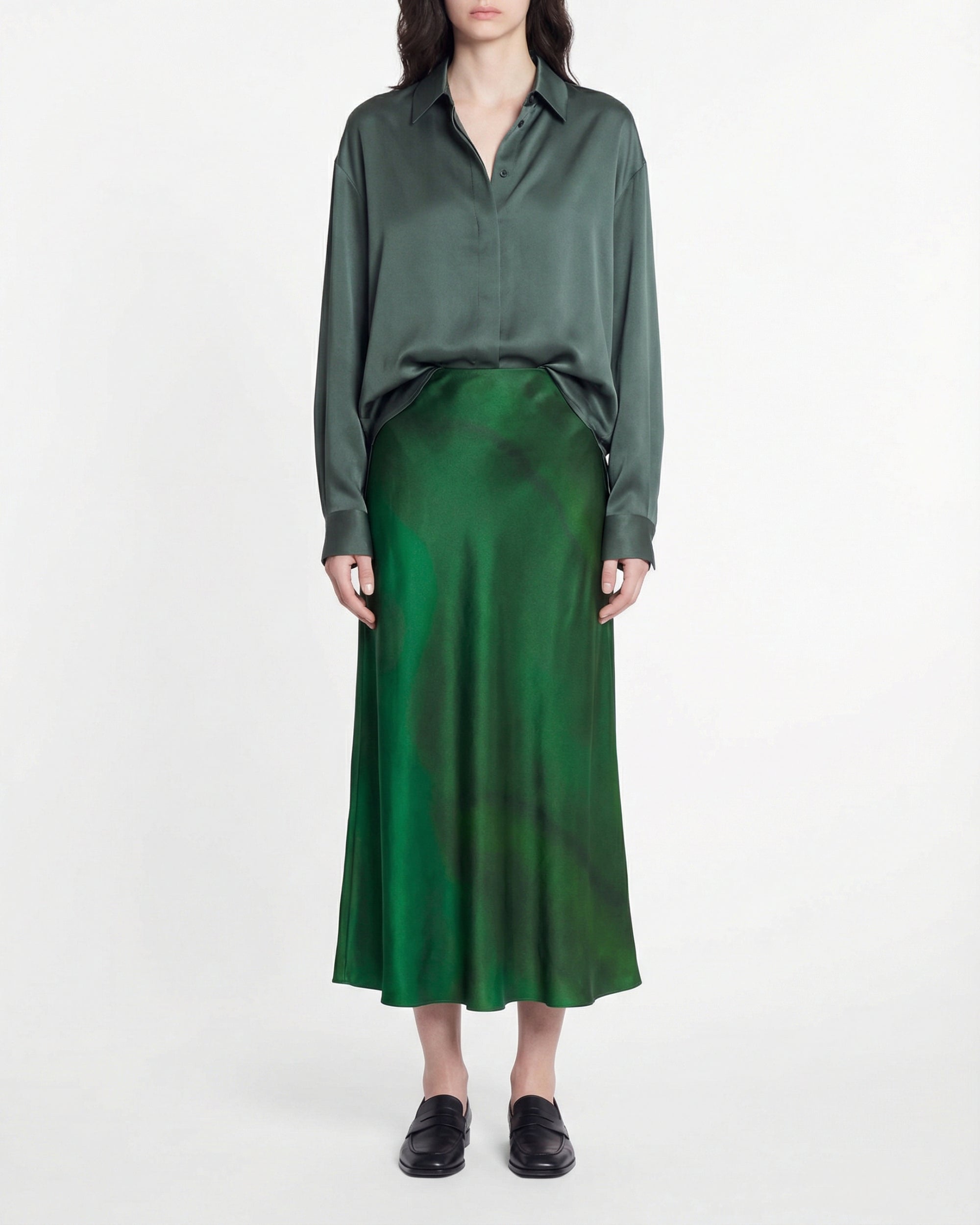 Jupe midi Vicky en soie - Utopic Green