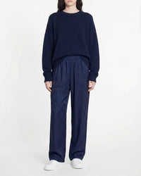 Pantalon large Regine en soie - Graphic Jacquard Navy