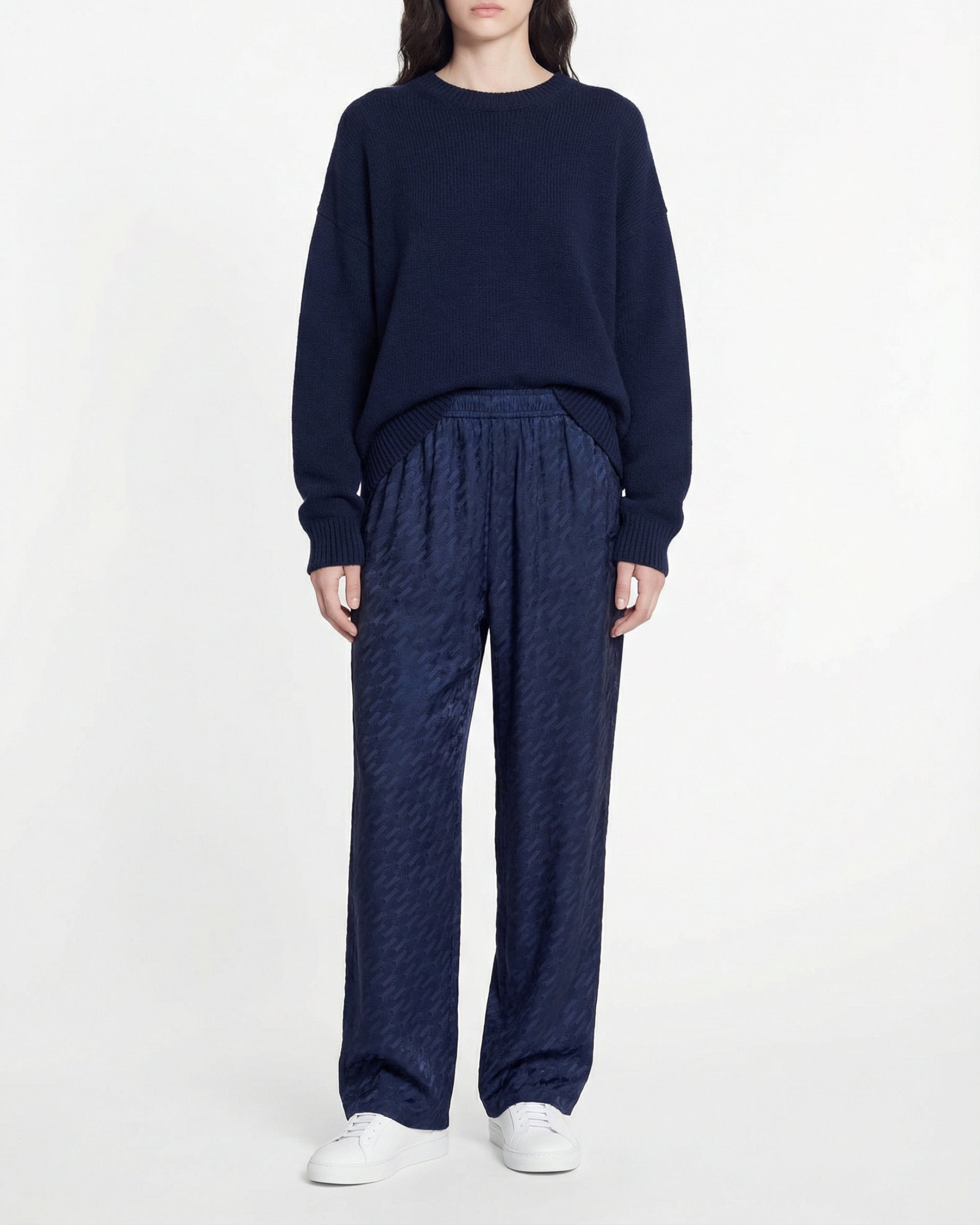 Pantalon large Regine en soie - Graphic Jacquard Navy