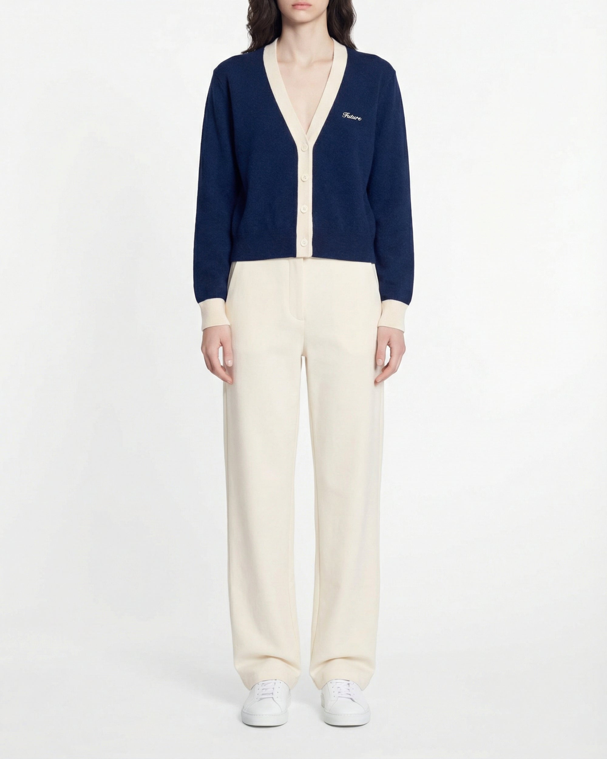 Cardigan bicolore en cachemire - College Blue
