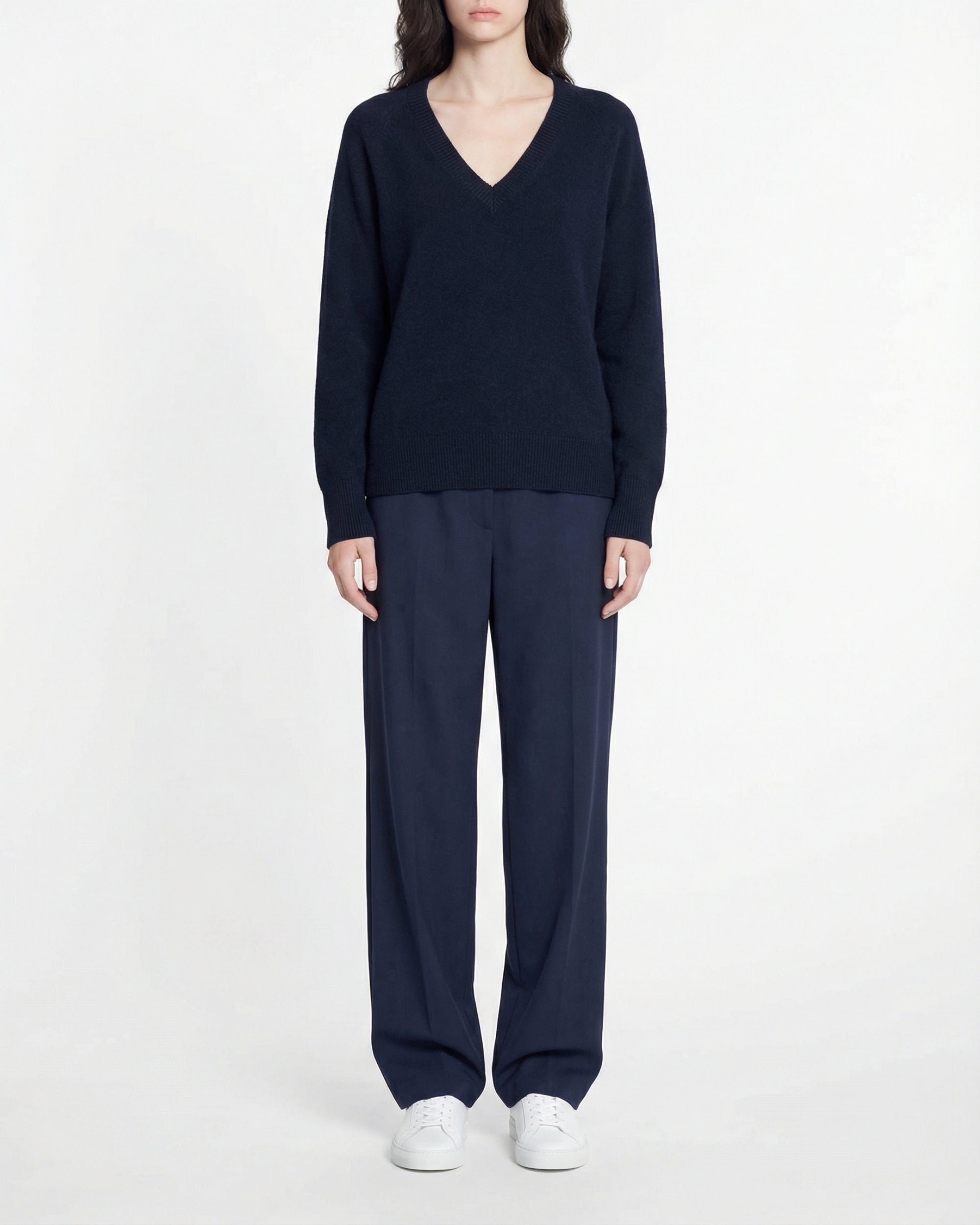 Pull oversize à col V en cachemire - Noir
