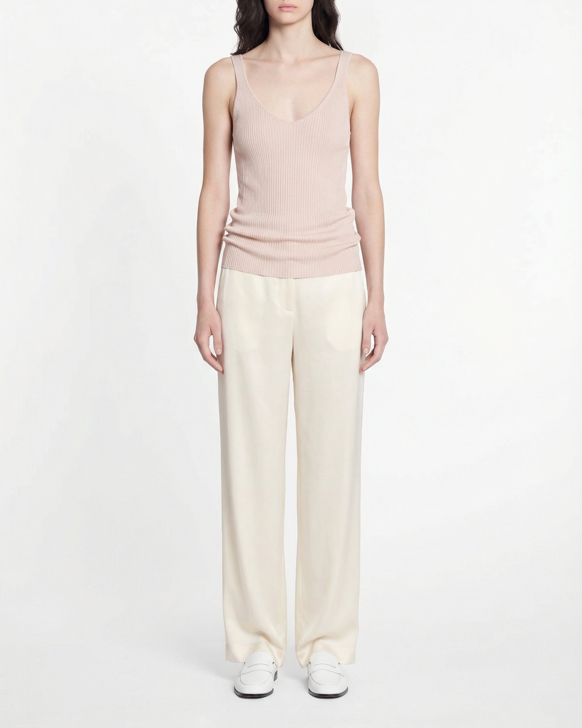 Ribbed tank top in wool - Light Beige