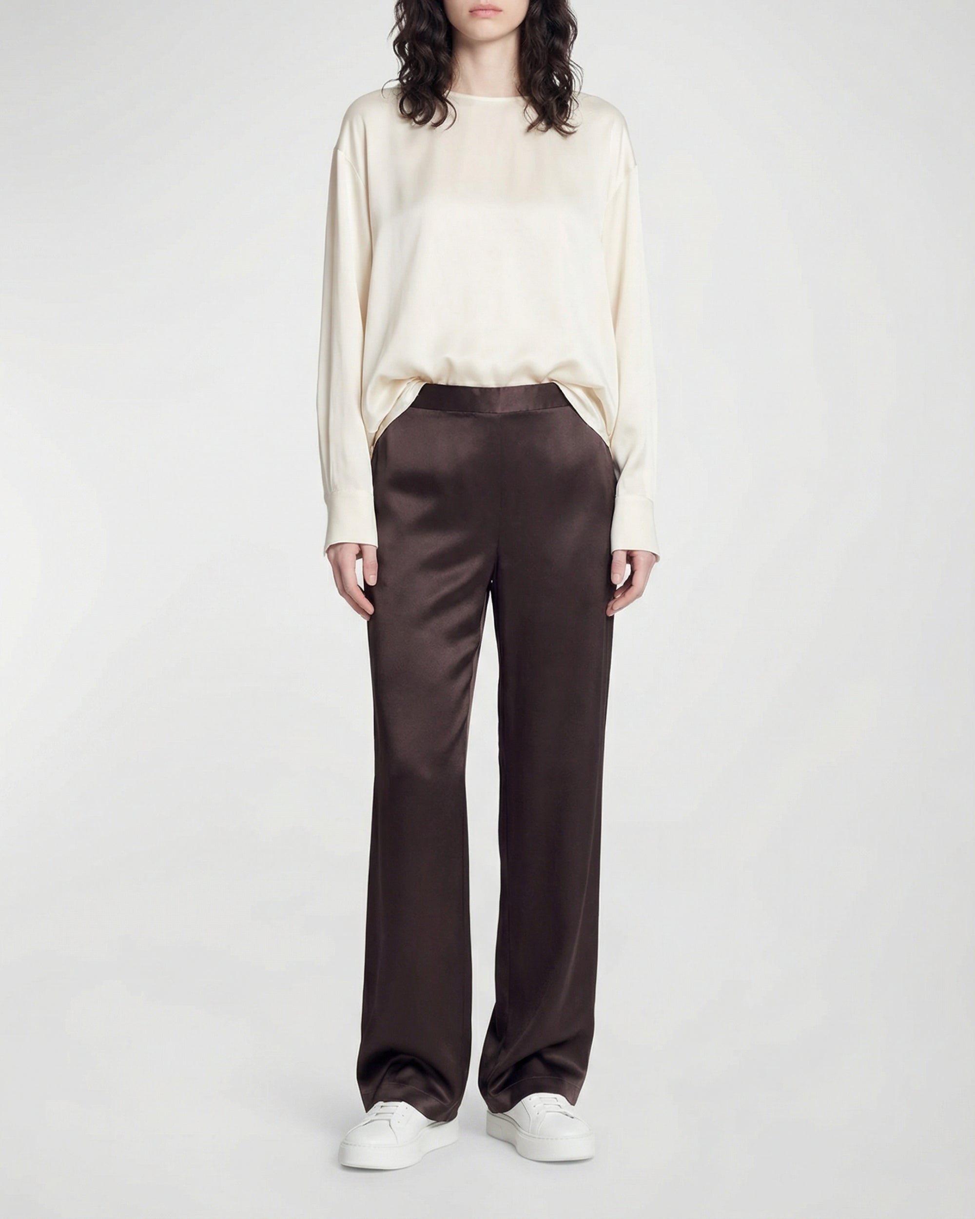 Pantalon large Adama en soie - Chocolat