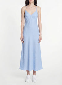 Robe longue à bretelles Arielle en lin - Baby Blue