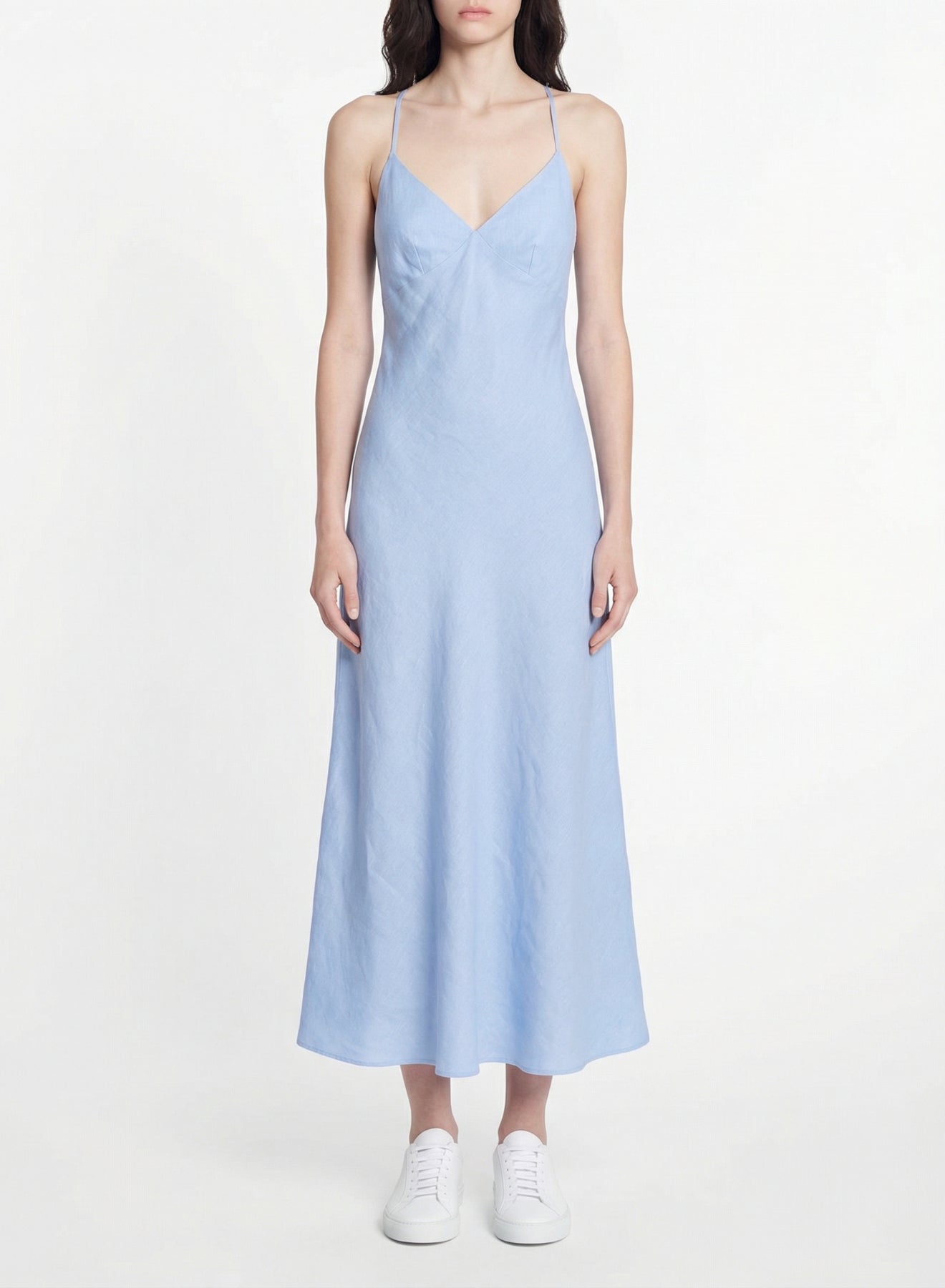 Robe longue à bretelles Arielle en lin - Baby Blue