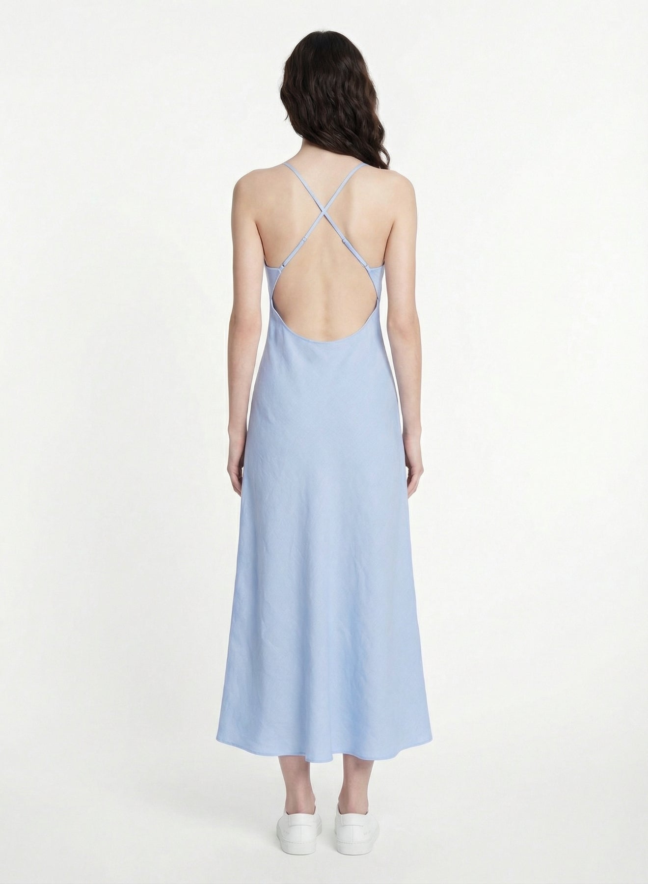Robe longue à bretelles Arielle en lin - Baby Blue