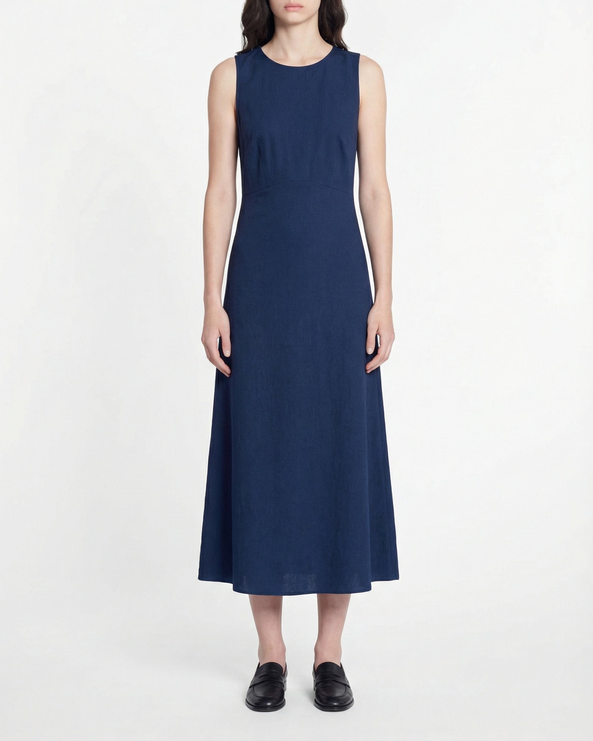 Addi strapless maxi dress in linen - Navy