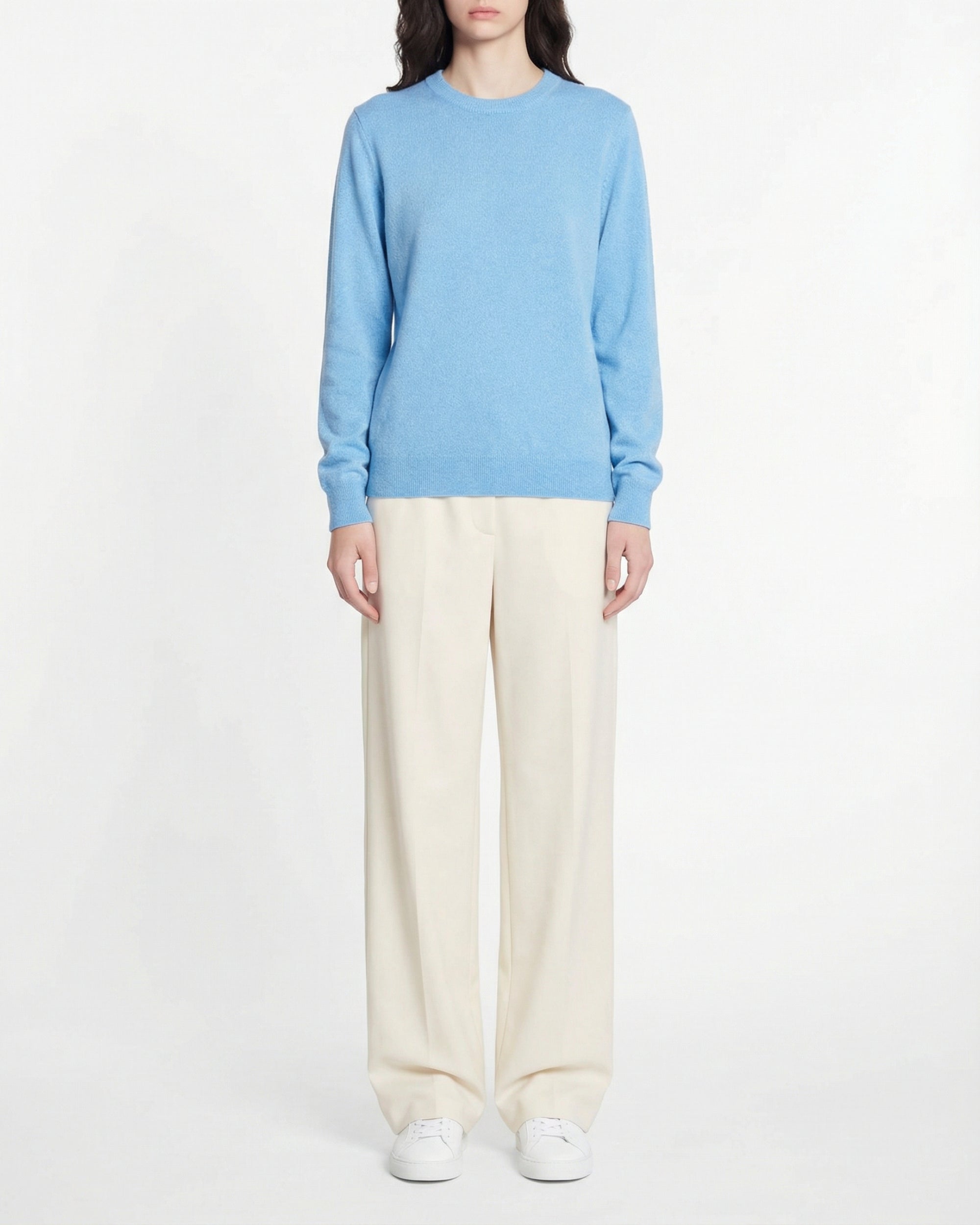 Pull à col rond en cachemire - Aqua Blue Mouline