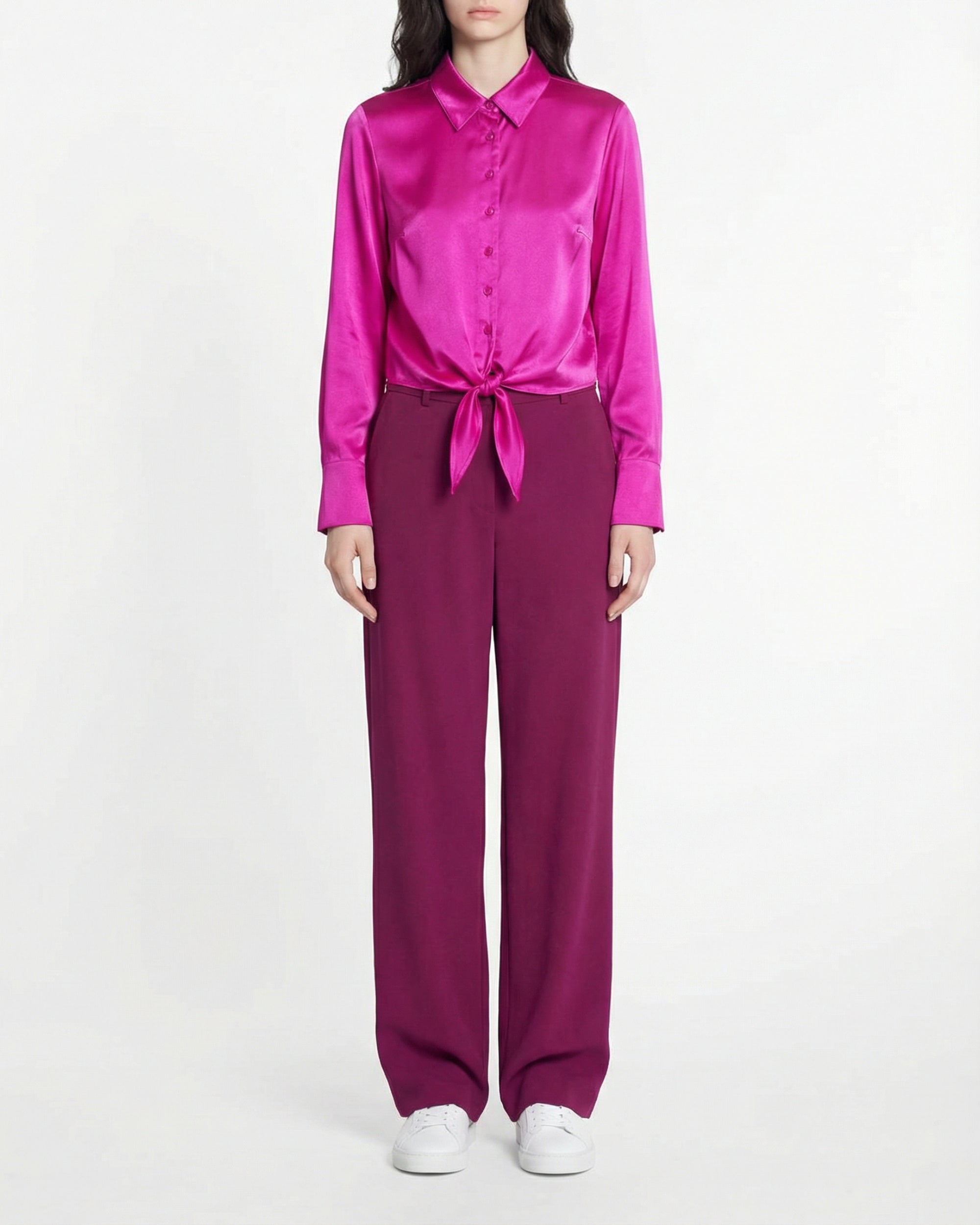 Chemise à manches longues Emma en soie - Tropical Raspberry